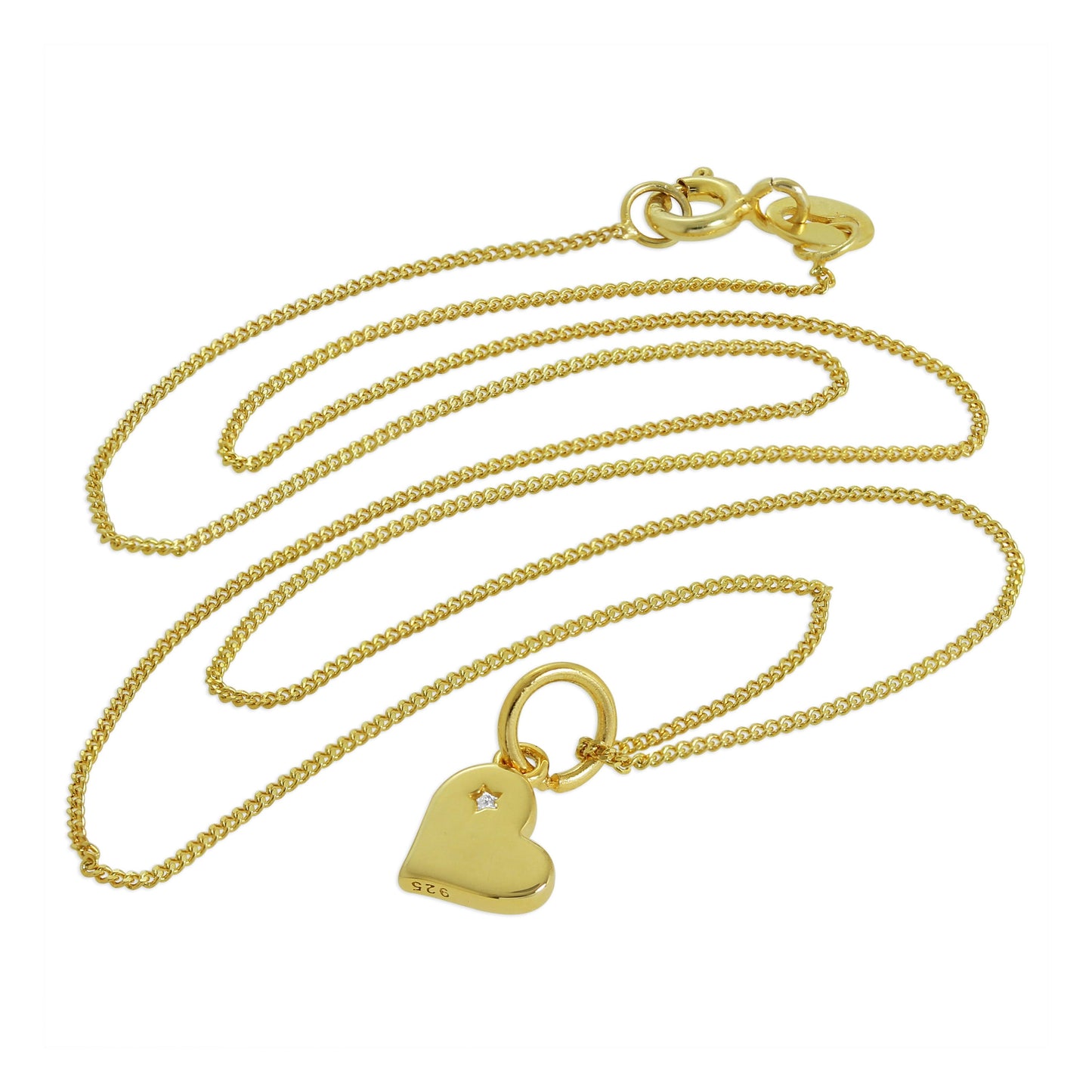 Halskette aus vergoldetem Sterlingsilber mit echtem Diamant in Herzform