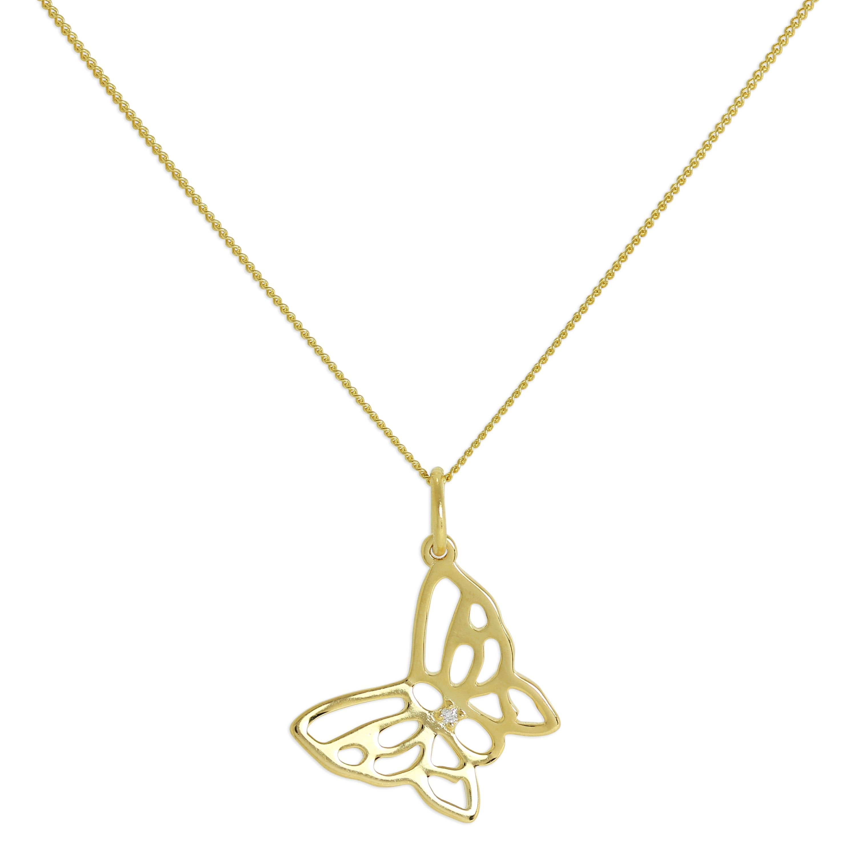 Vergoldet Sterlingsilber & Echt Diamant Schmetterling Halskette