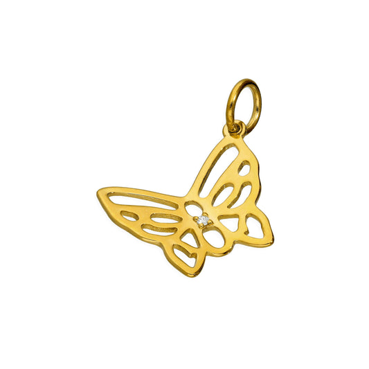 Vergoldet Sterlingsilber & Echt Diamant Schmetterling Anhänger