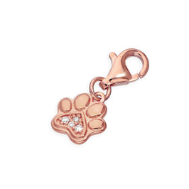 Pfotenabdruck-Clip-Charm aus rosévergoldetem Sterlingsilber mit echtem Diamant