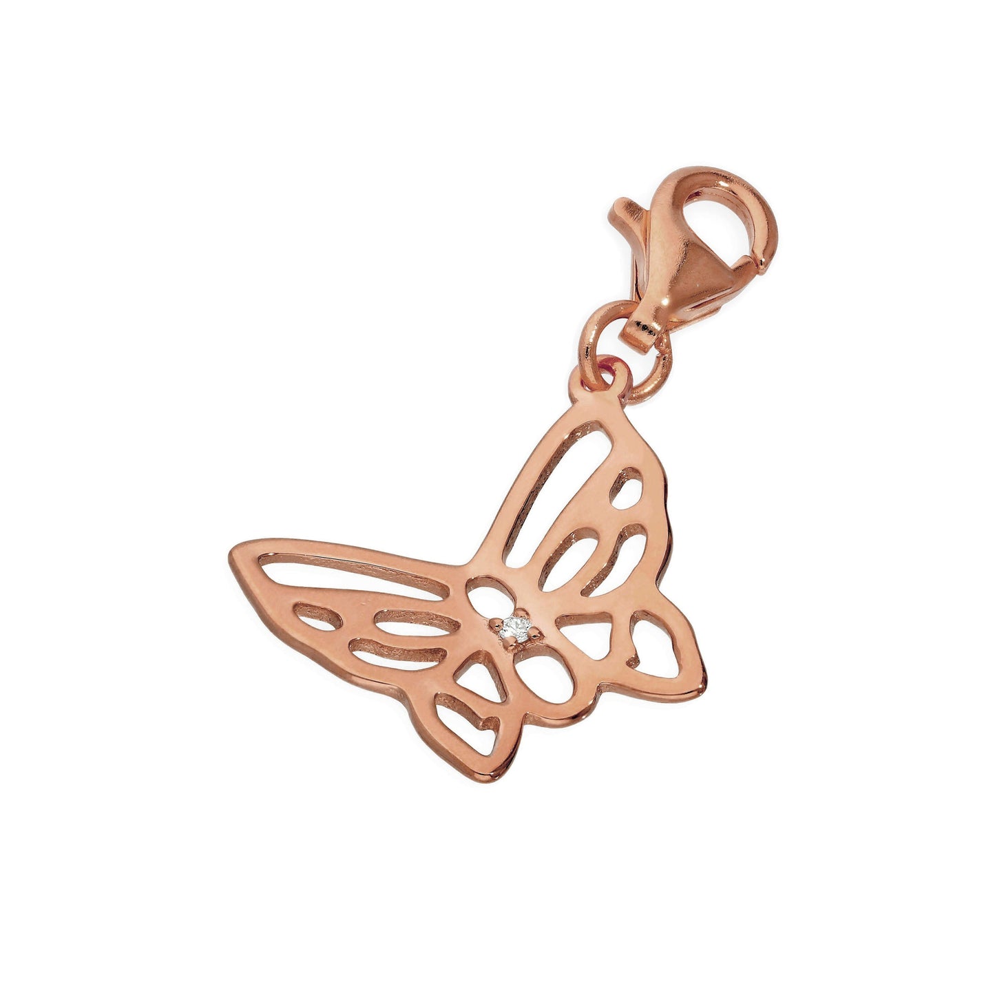 Rosévergoldet Sterlingsilber & Echt Diamant Offen Schmetterling Anhänger zum Anklipsen