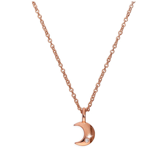 Rose Gold Plated Sterling Silver & Genuine Diamond 18 Inch Moon Necklace