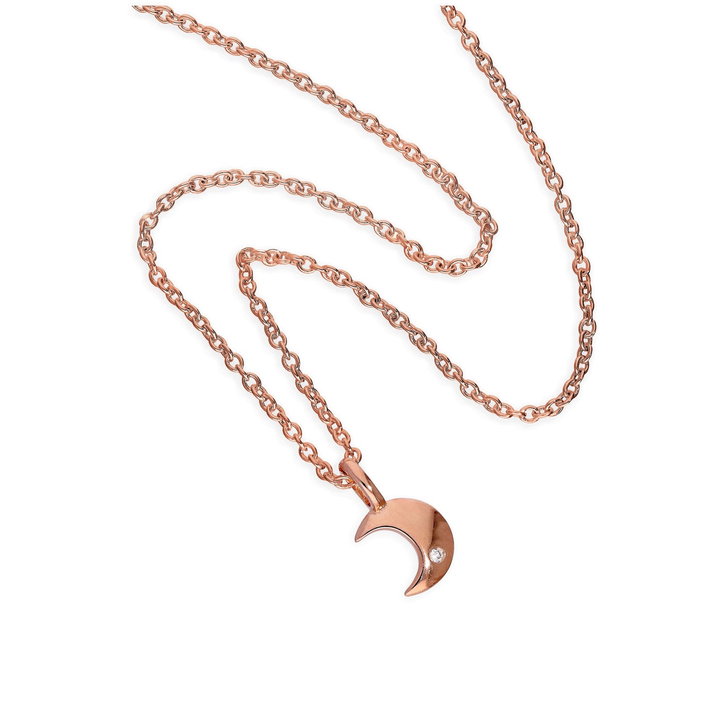 Rose Gold Plated Sterling Silver & Genuine Diamond 18 Inch Moon Necklace