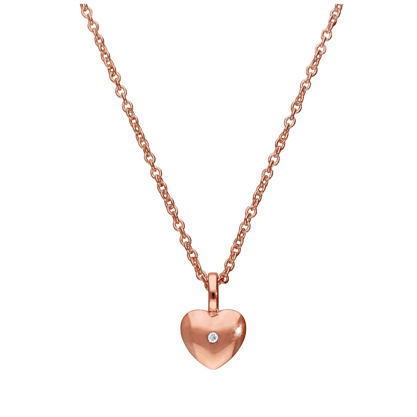 Roségoldbeschichtete Halskette aus Sterlingsilber mit echtem Diamanten, 18 Zoll, in Herzform