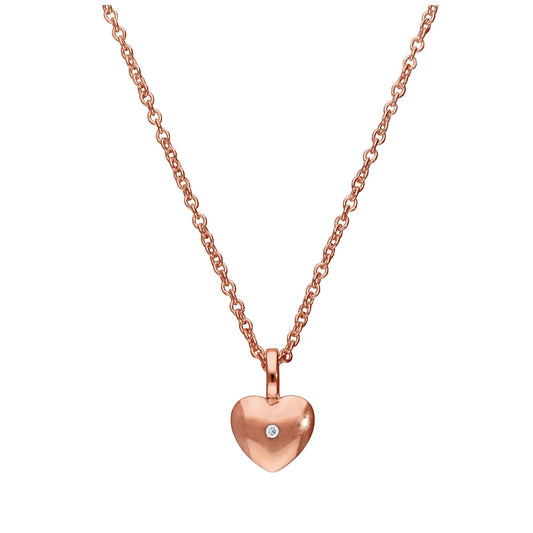 Roségoldbeschichtete Halskette aus Sterlingsilber mit echtem Diamanten, 18 Zoll, in Herzform