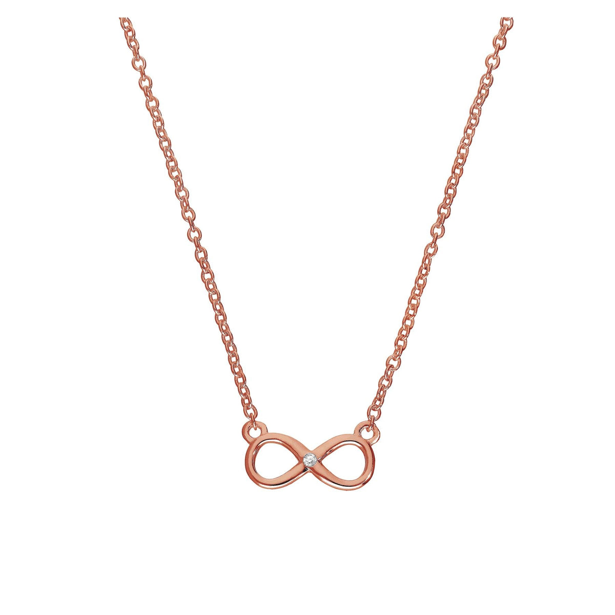 Roségoldbeschichtete Halskette aus Sterlingsilber mit echtem Diamanten, 45 cm, mit Unendlichkeitssymbol