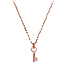 Roségold-beschichtete Halskette aus Sterlingsilber mit echtem Diamanten und Herz-Schlüssel, 18 Zoll