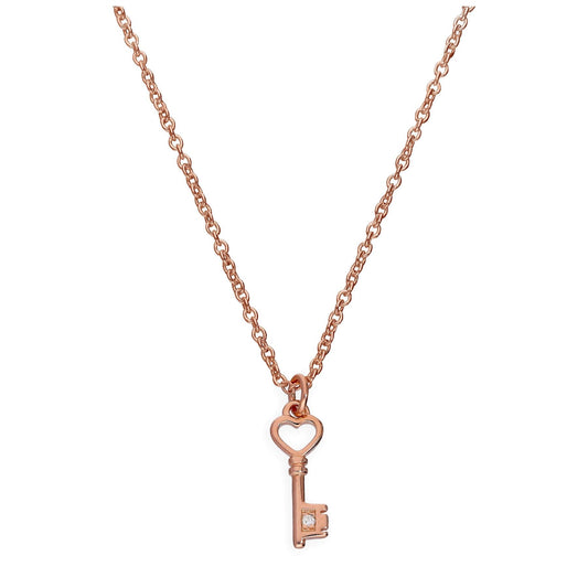 Roségold-beschichtete Halskette aus Sterlingsilber mit echtem Diamanten und Herz-Schlüssel, 18 Zoll