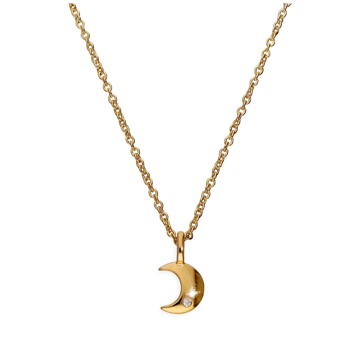 Gold-beschichtete Halskette aus Sterlingsilber mit echtem Diamanten und Mond, 45 cm