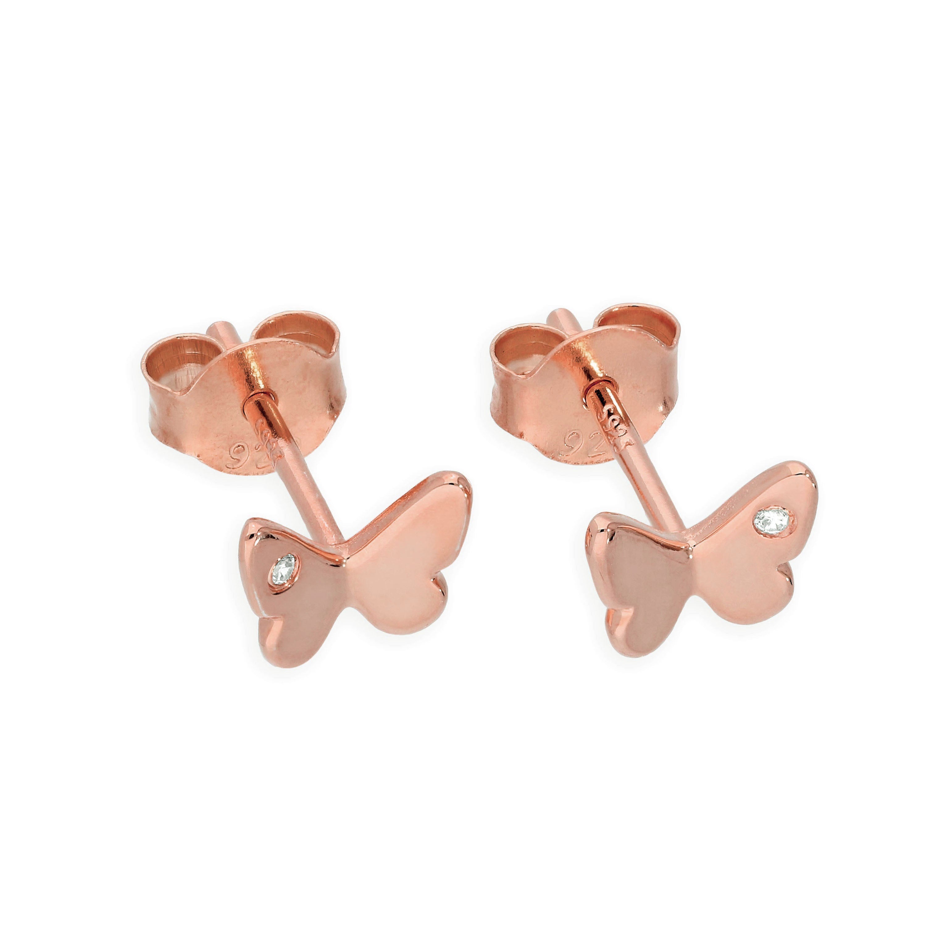 Ohrstecker aus vergoldetem Sterlingsilber und echten Diamanten mit Schmetterling