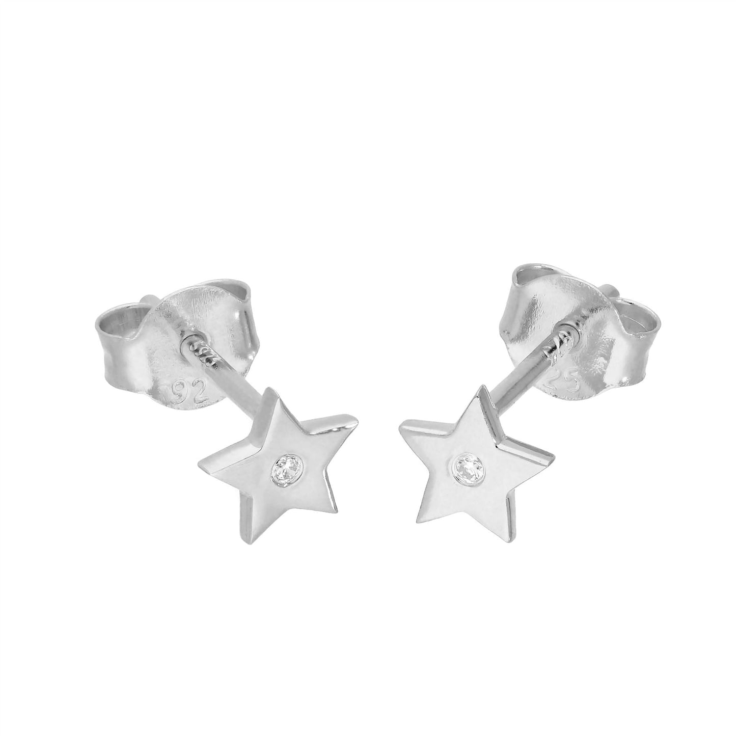 Sterling Silver & Genuine Diamond Star Stud Earrings