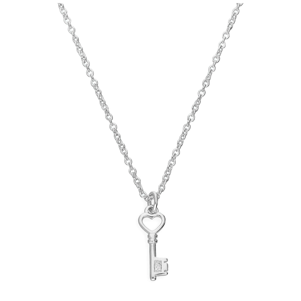 Sterlingsilber & Echt Diamant 45,5 cm Herz Schlüssel Halskette