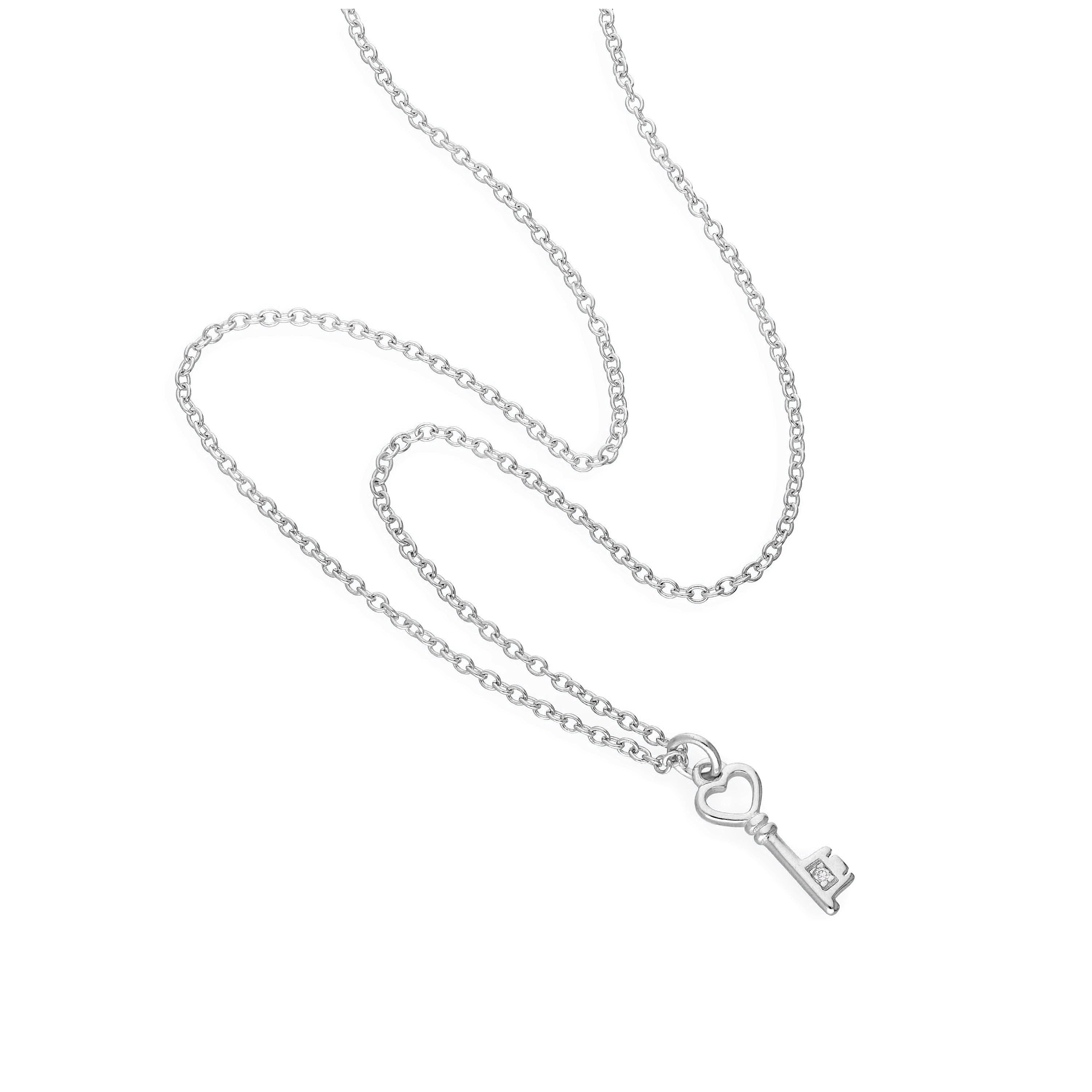 Sterlingsilber & Echt Diamant 45,5 cm Herz Schlüssel Halskette