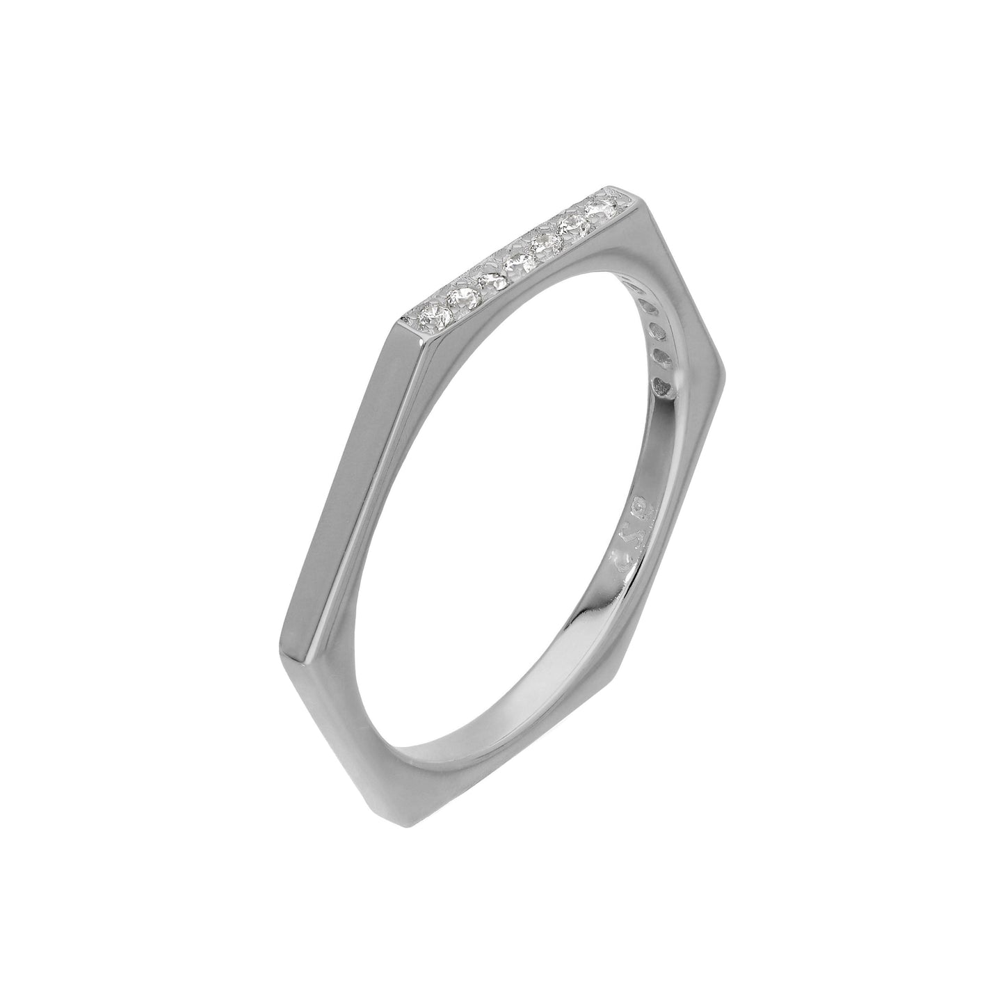 Sterlingsilber & Klar CZ Kristalle Sechseck Ring Größe 17 1/4