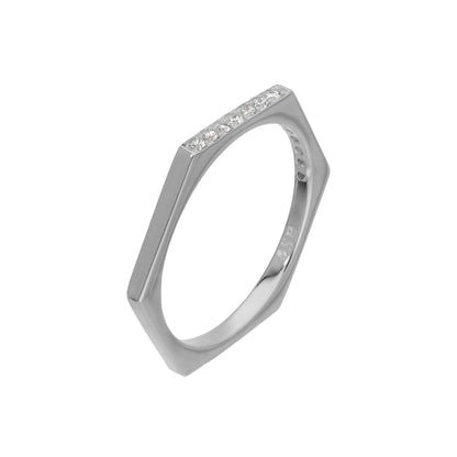 Sterlingsilber & Klar CZ Kristalle Sechseck Ring Größe 17 1/4