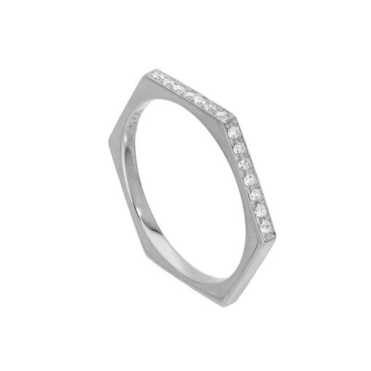 Sterlingsilber & Klar CZ Kristalle Sechseck Ring Größe 17 1/4