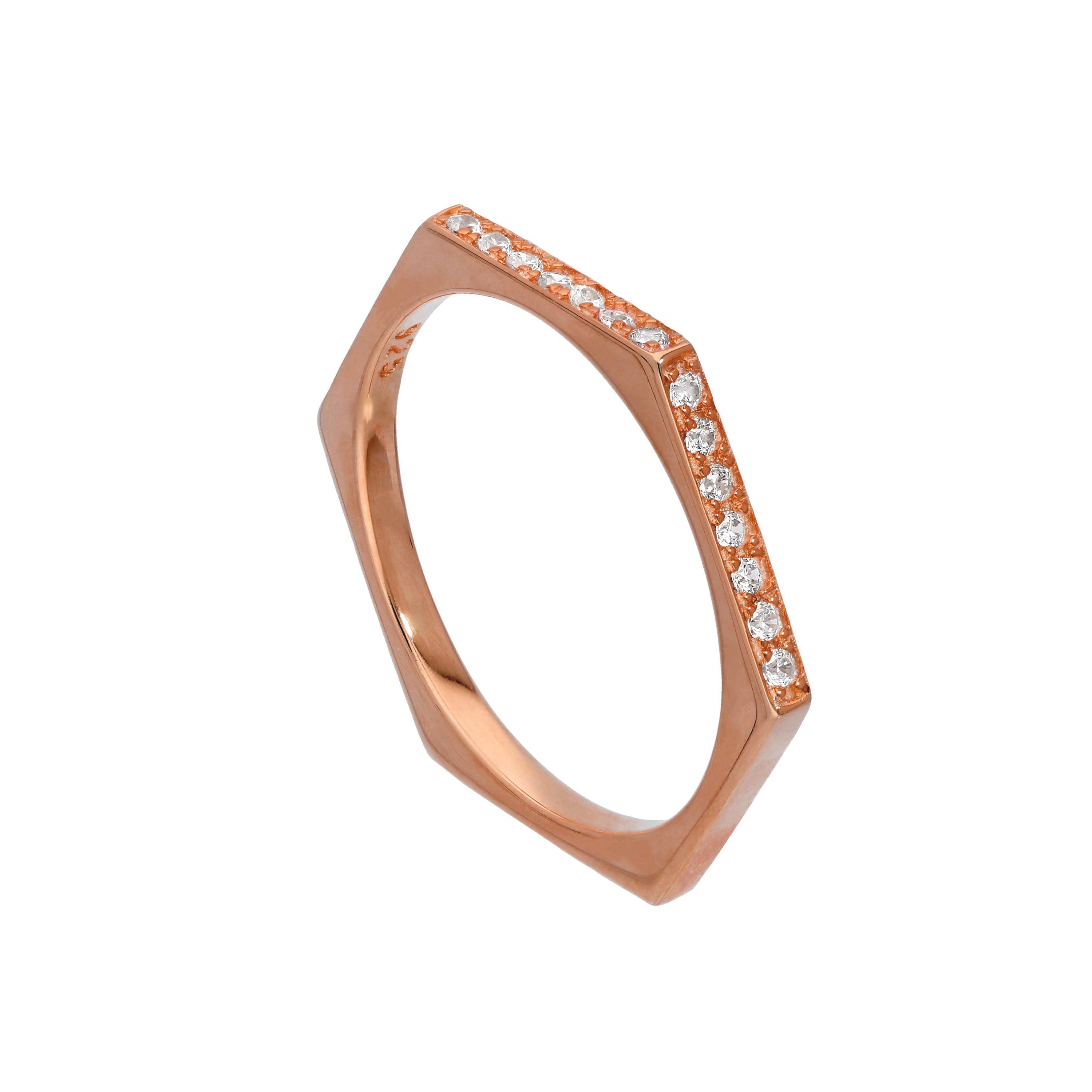 Rosévergoldet Sterlingsilber & Klar CZ Kristalle Sechseck Ring Größe 17 1/4