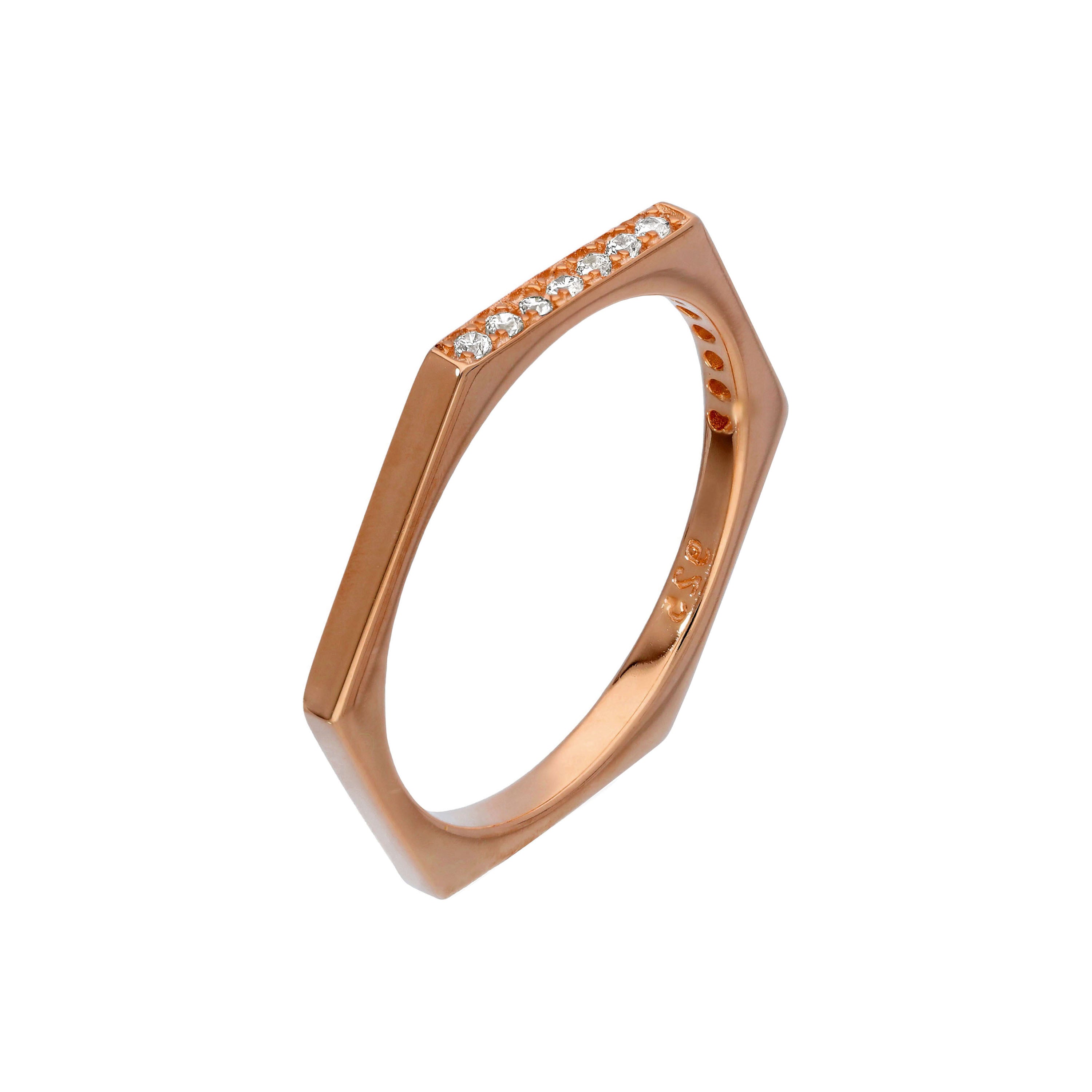 Rosévergoldet Sterlingsilber & Klar CZ Kristalle Sechseck Ring Größe 17 1/4