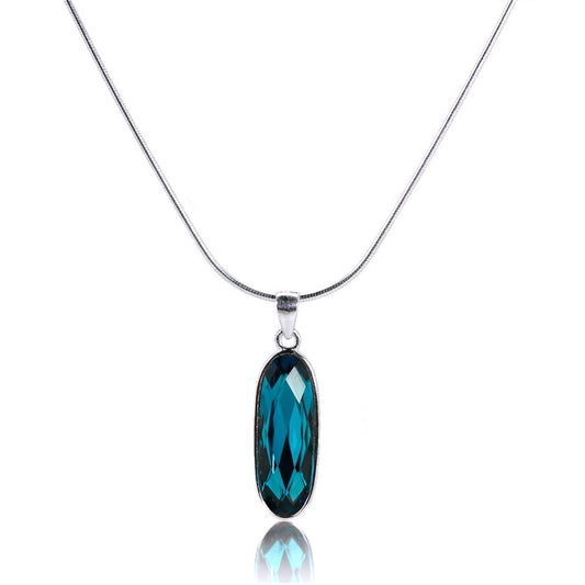 Sterlingsilber Blau Kristall Länglich Halskette 40,5 - 81,5cm