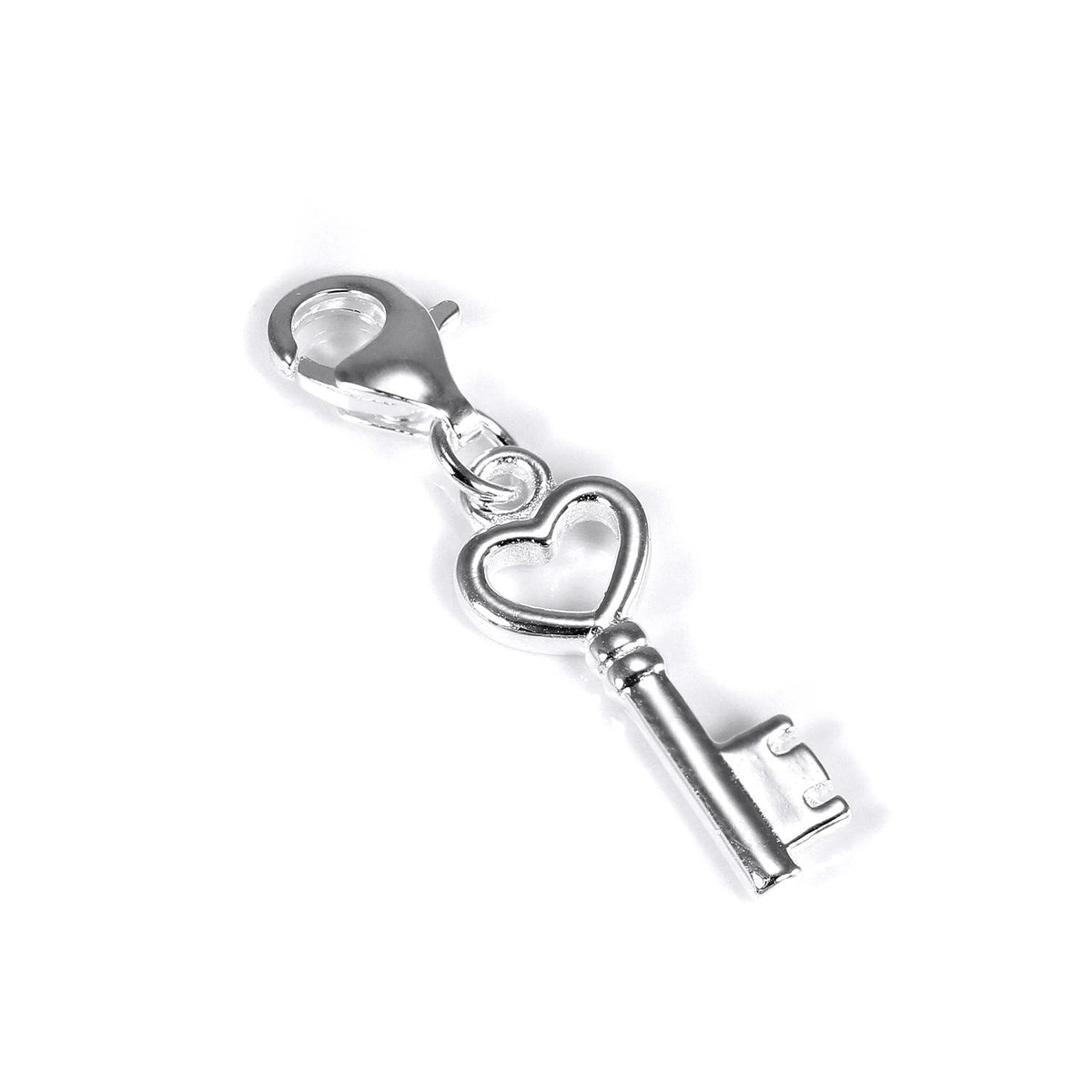 Clip-Charm aus Sterlingsilber mit Herz und Schlüssel