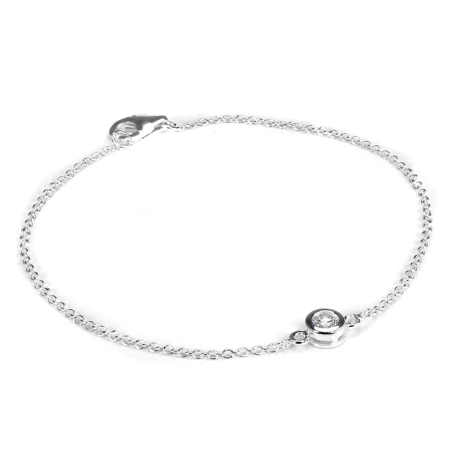 Sterlingsilber Fein Belcher Armband mit Rund CZ Kristall & Verschluss