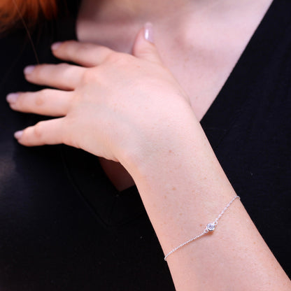 Sterlingsilber Fein Belcher Armband mit Rund CZ Kristall & Verschluss