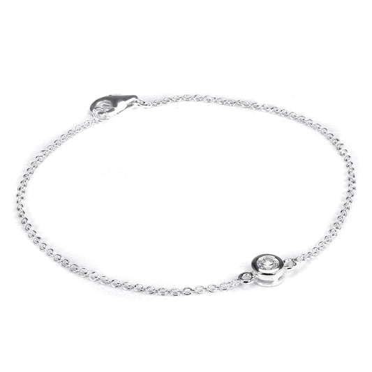 Sterlingsilber Fein Belcher Armband mit Rund CZ Kristall & Verschluss