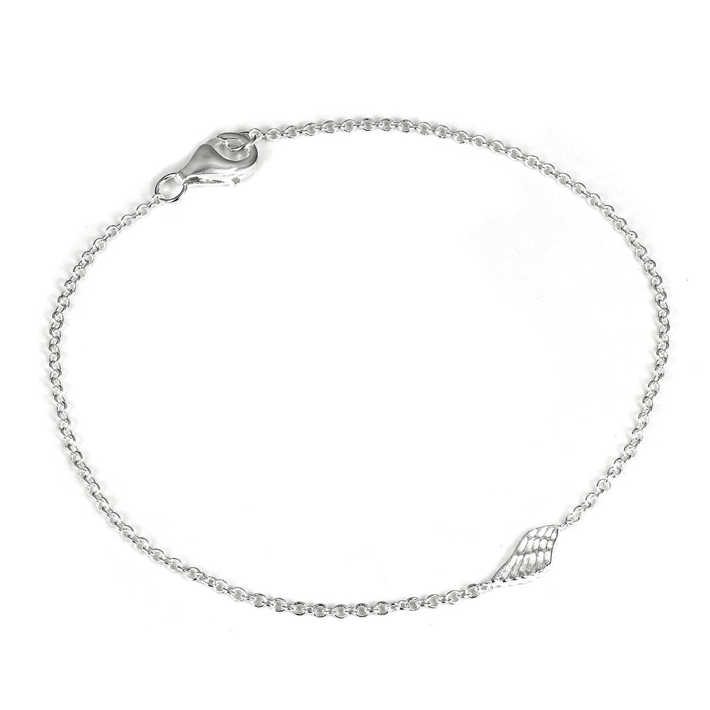 Feines Armband aus Sterlingsilber mit Erbskette, Engelsflügel-Charm und Verschluss, 18 cm