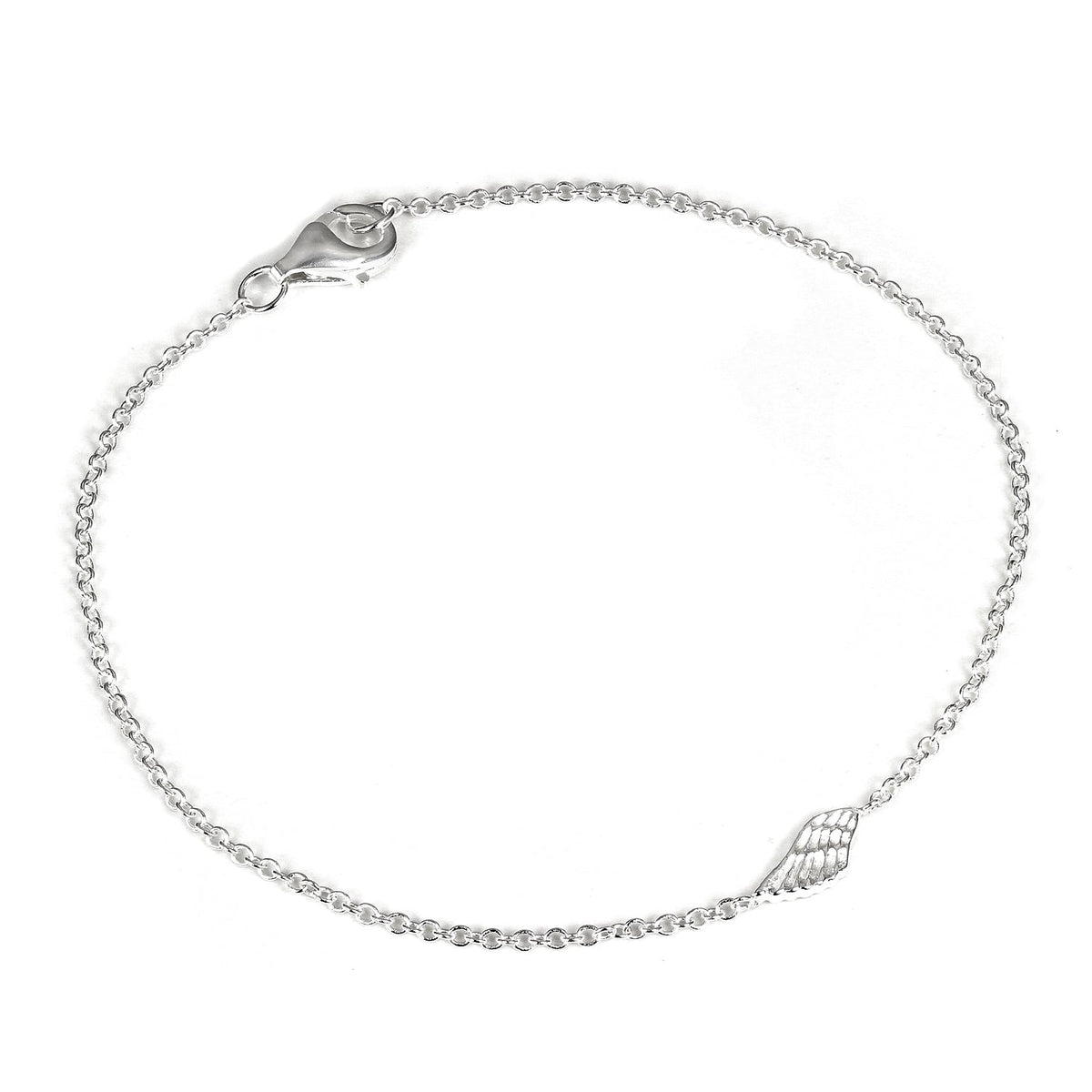 Feines Armband aus Sterlingsilber mit Erbskette, Engelsflügel-Charm und Verschluss, 18 cm