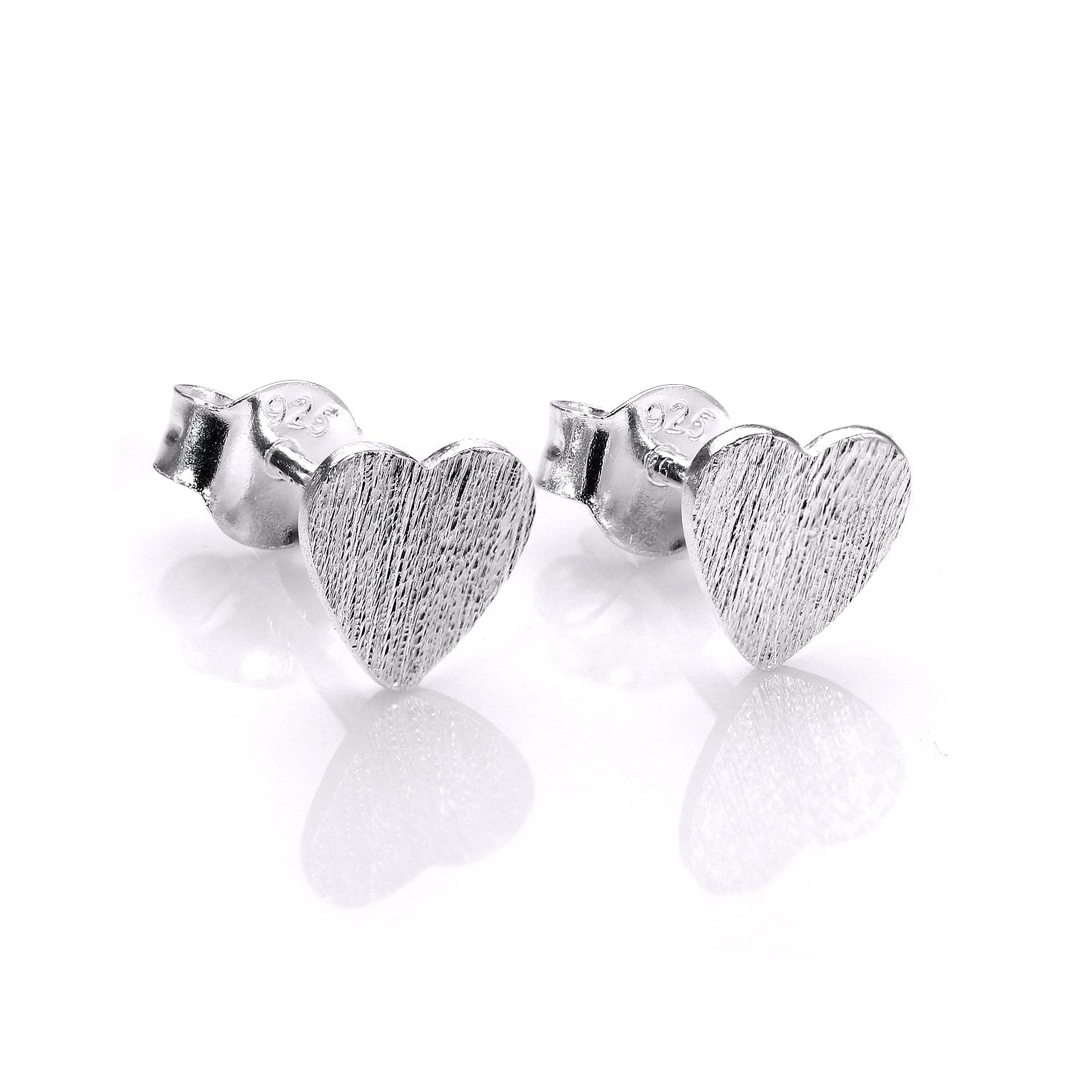 Sterlingsilber Gebürstet Flach Herz Ohrstecker