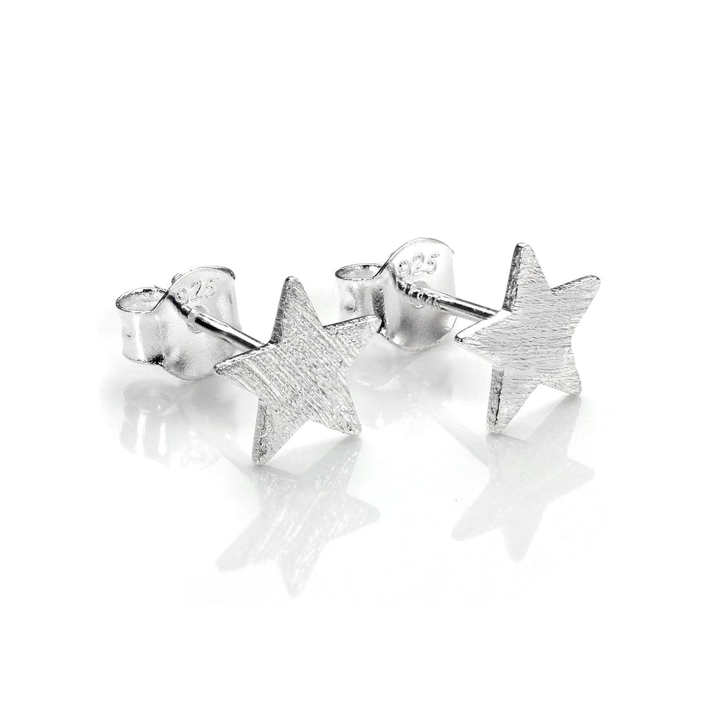 Sterlingsilber Gebürstet Flach Stern Ohrstecker