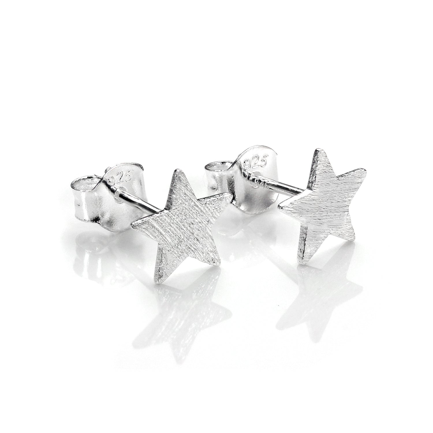 Sterlingsilber Gebürstet Flach Stern Ohrstecker
