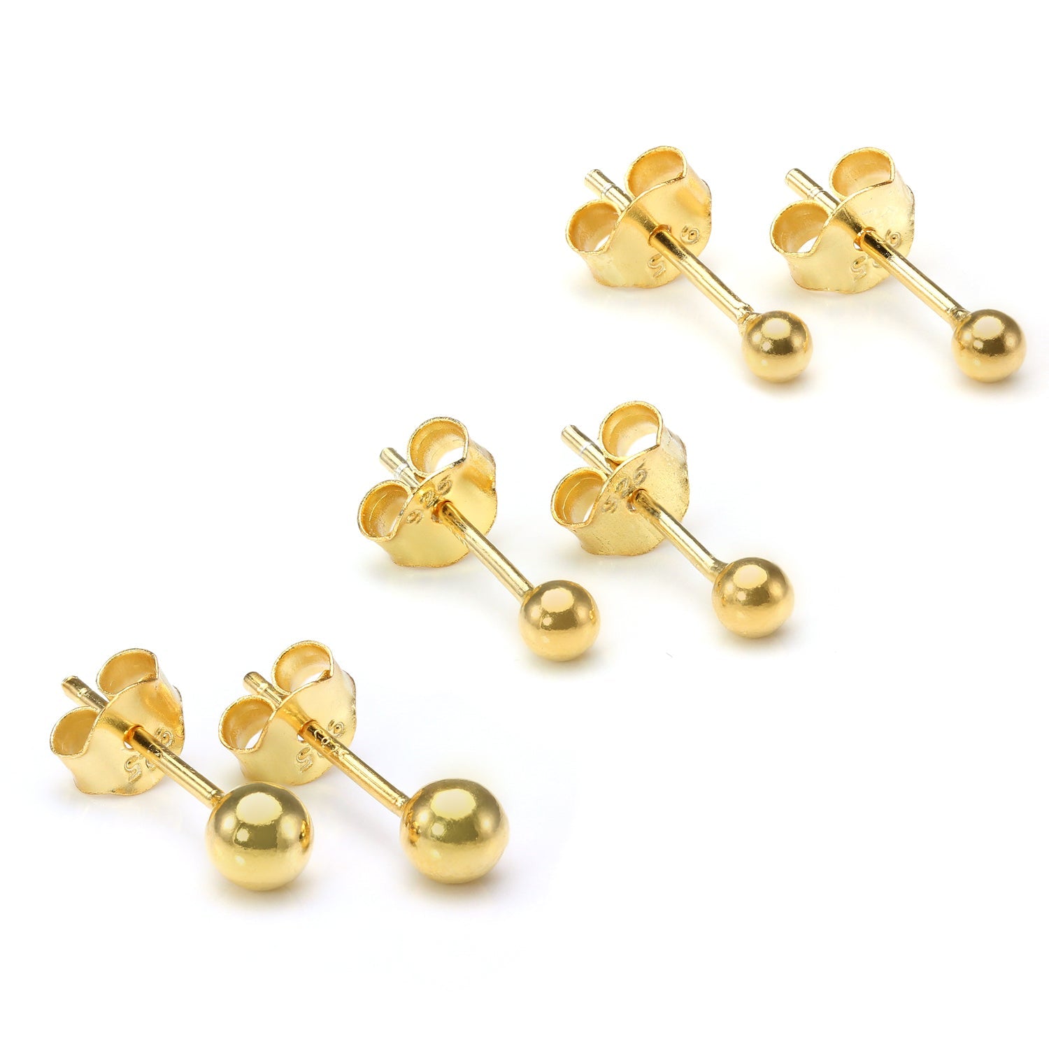 Vergoldete kleine Sterlingsilber Kugel-Ohrstecker 2 mm - 6 mm & Packs