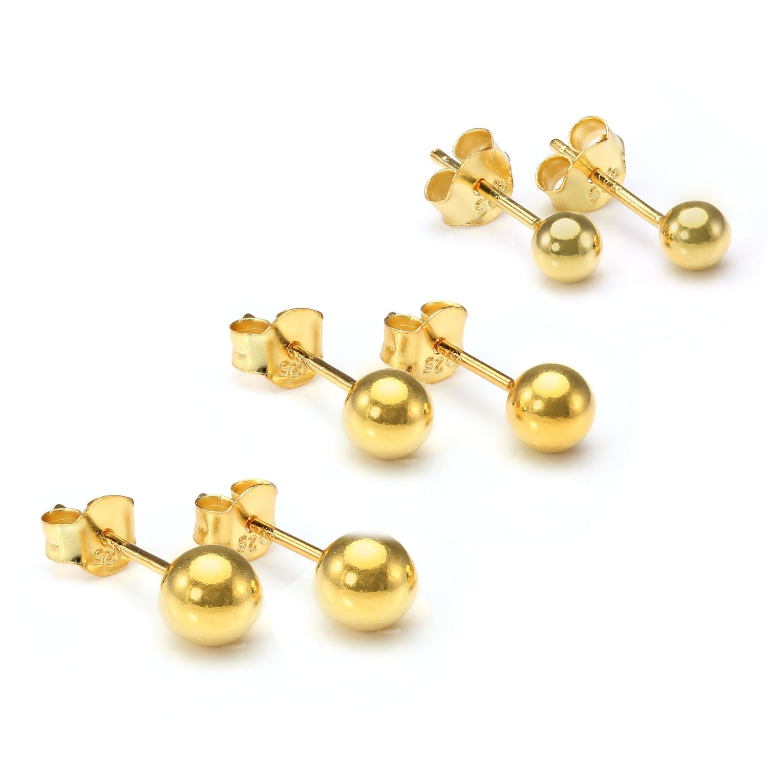 Vergoldete kleine Sterlingsilber Kugel-Ohrstecker 2 mm - 6 mm & Packs