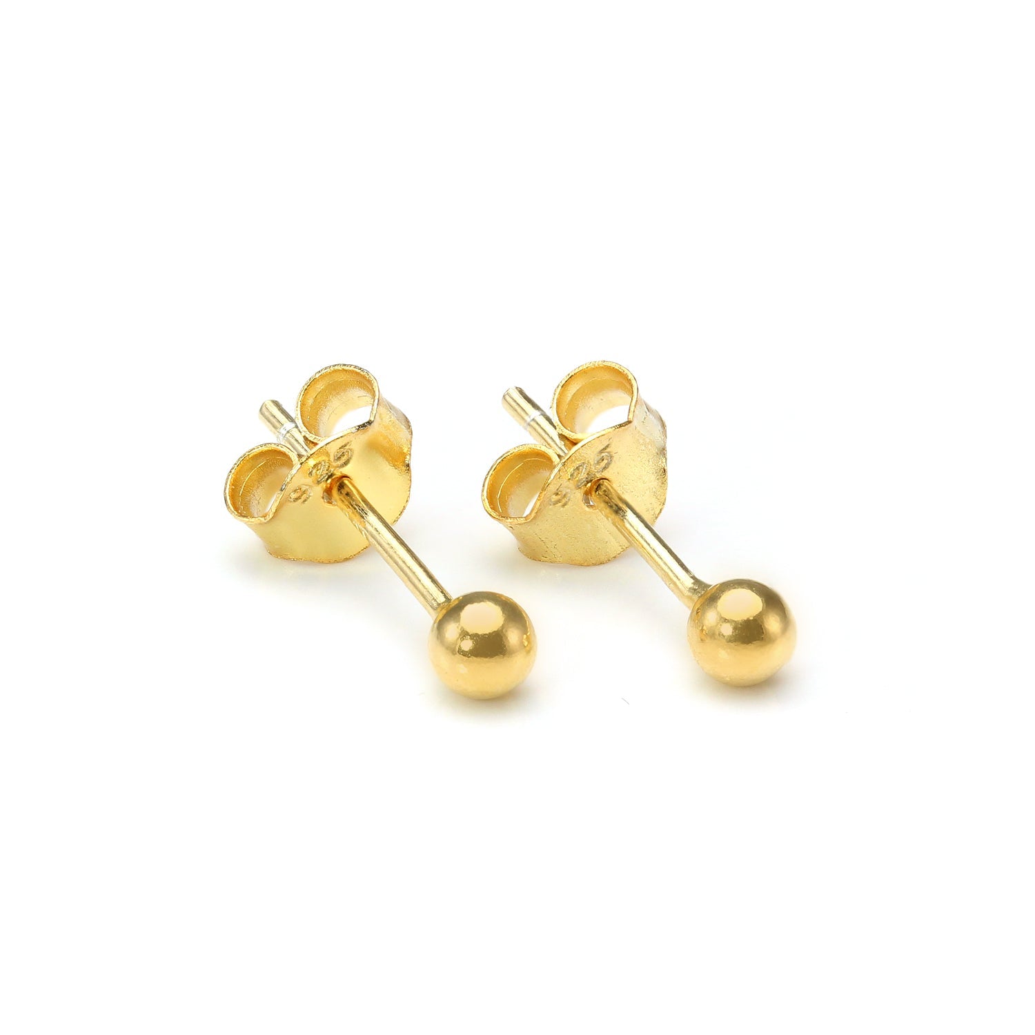 Vergoldete kleine Sterlingsilber Kugel-Ohrstecker 2 mm - 6 mm & Packs