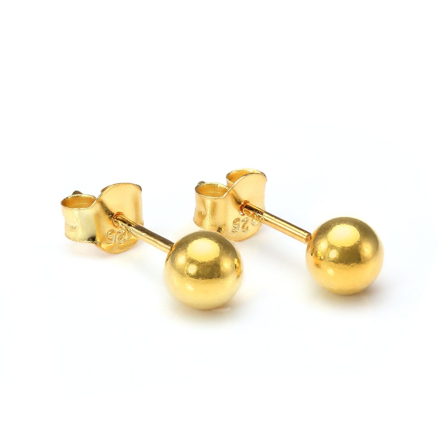 Vergoldete kleine Sterlingsilber Kugel-Ohrstecker 2 mm - 6 mm & Packs