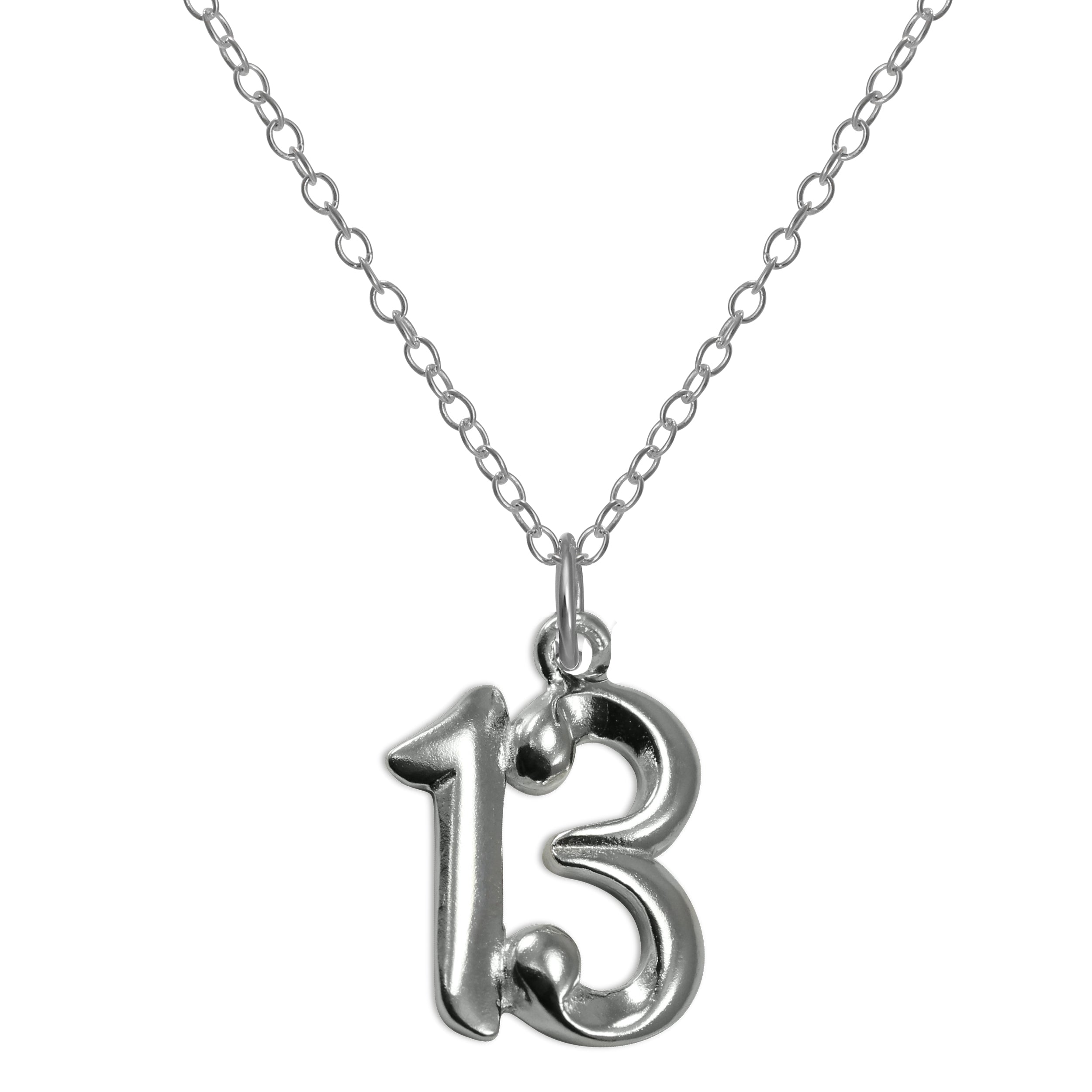 Halskette mit Anhänger aus Sterlingsilber mit Zahl für den 13. Geburtstag, 14–22 Zoll
