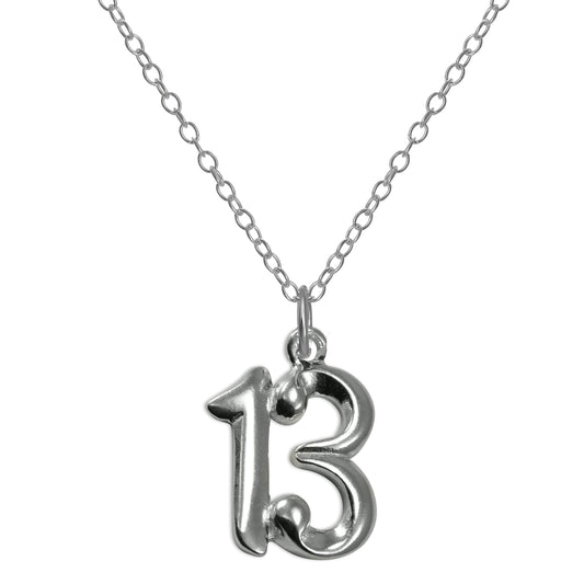 Halskette mit Anhänger aus Sterlingsilber mit Zahl für den 13. Geburtstag, 14–22 Zoll