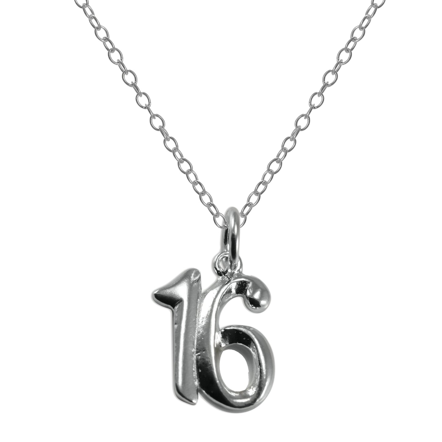Sterlingsilber 16. Geburtstag Zahl Anhänger Halskette 35,5 - 56cm