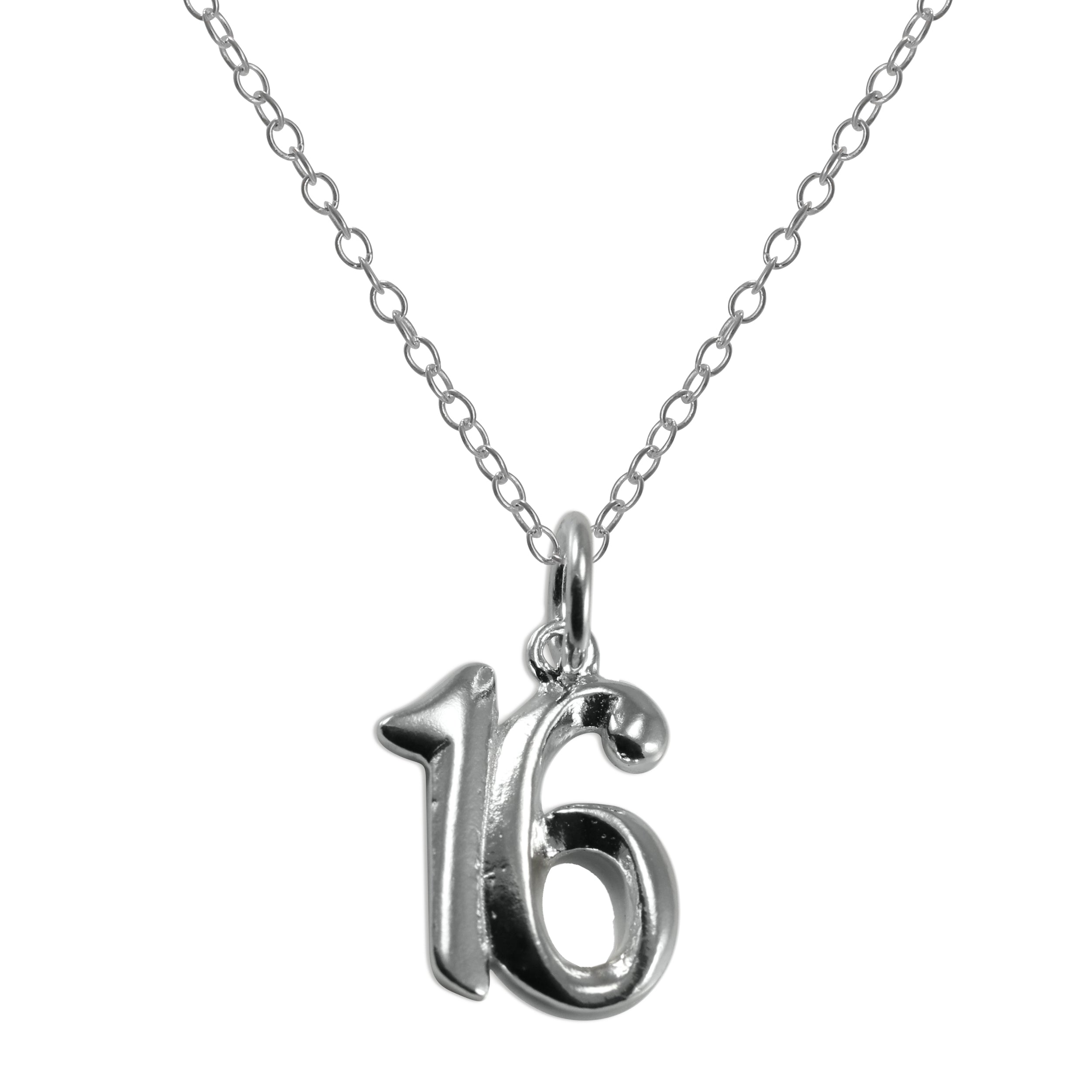 Sterlingsilber 16. Geburtstag Zahl Anhänger Halskette 35,5 - 56 cm