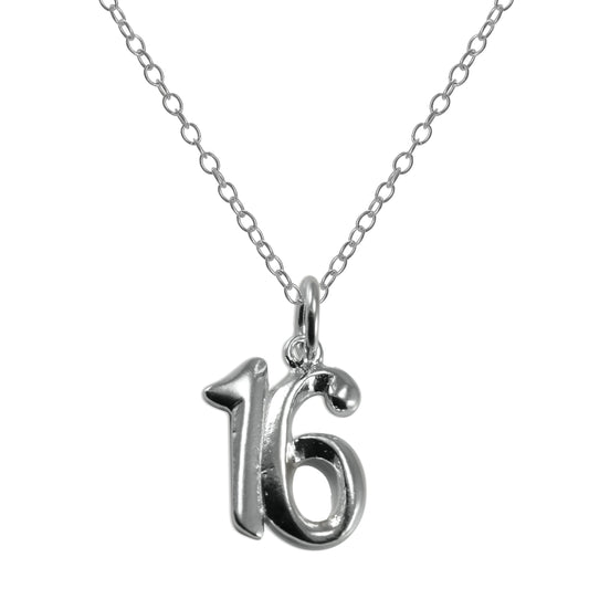 Sterlingsilber 16. Geburtstag Zahl Anhänger Halskette 35,5 - 56cm