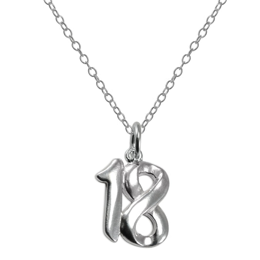 Sterlingsilber 18. Geburtstag Zahl Anhänger Halskette 35,5 - 56cm