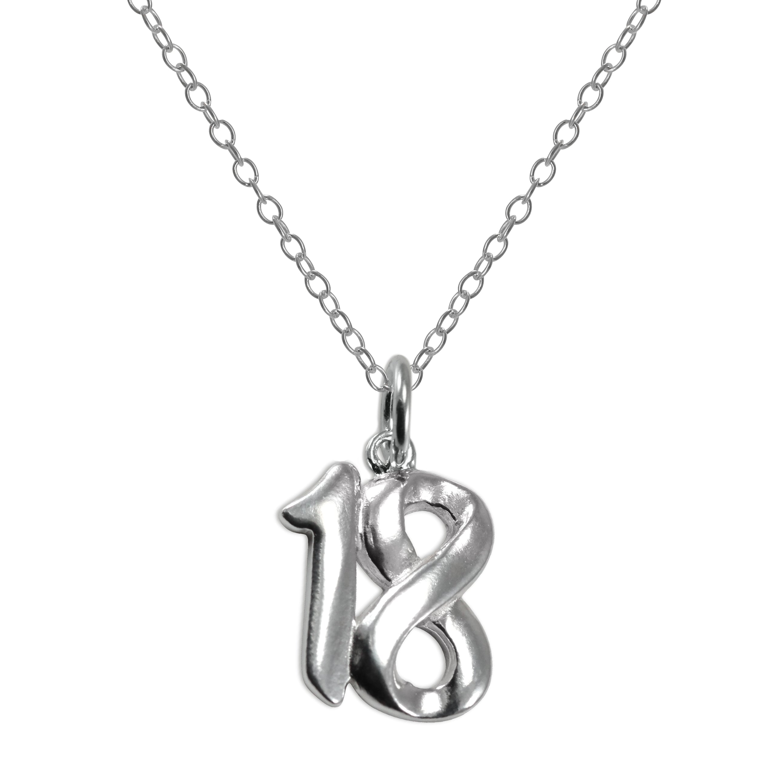 Sterlingsilber 18. Geburtstag Zahl Anhänger Halskette 35,5 - 56 cm