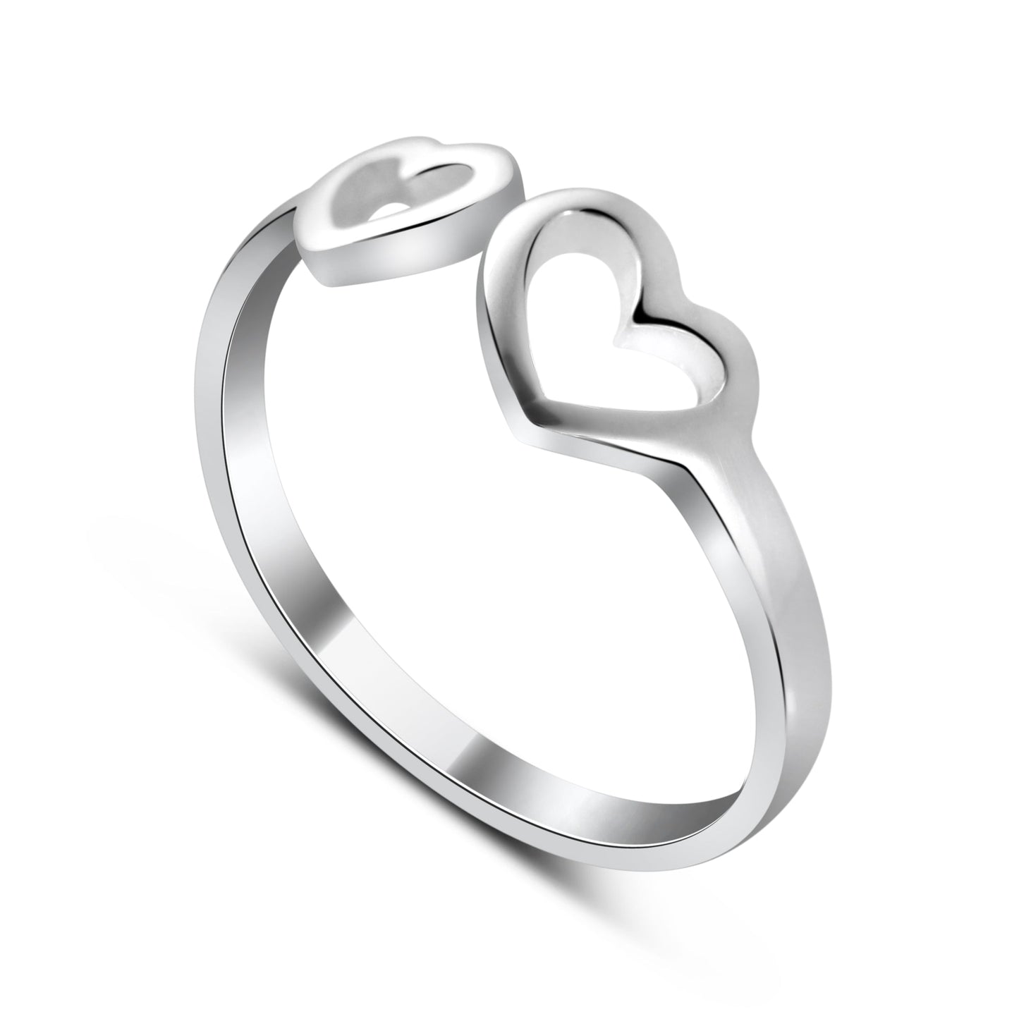 Sterlingsilber Verstellbar Doppel Offen Herz Midi Ring