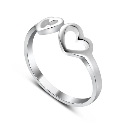 Sterlingsilber Verstellbar Doppel Offen Herz Midi Ring