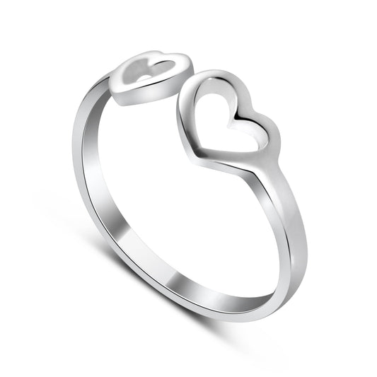 Sterlingsilber Verstellbar Doppel Offen Herz Midi Ring