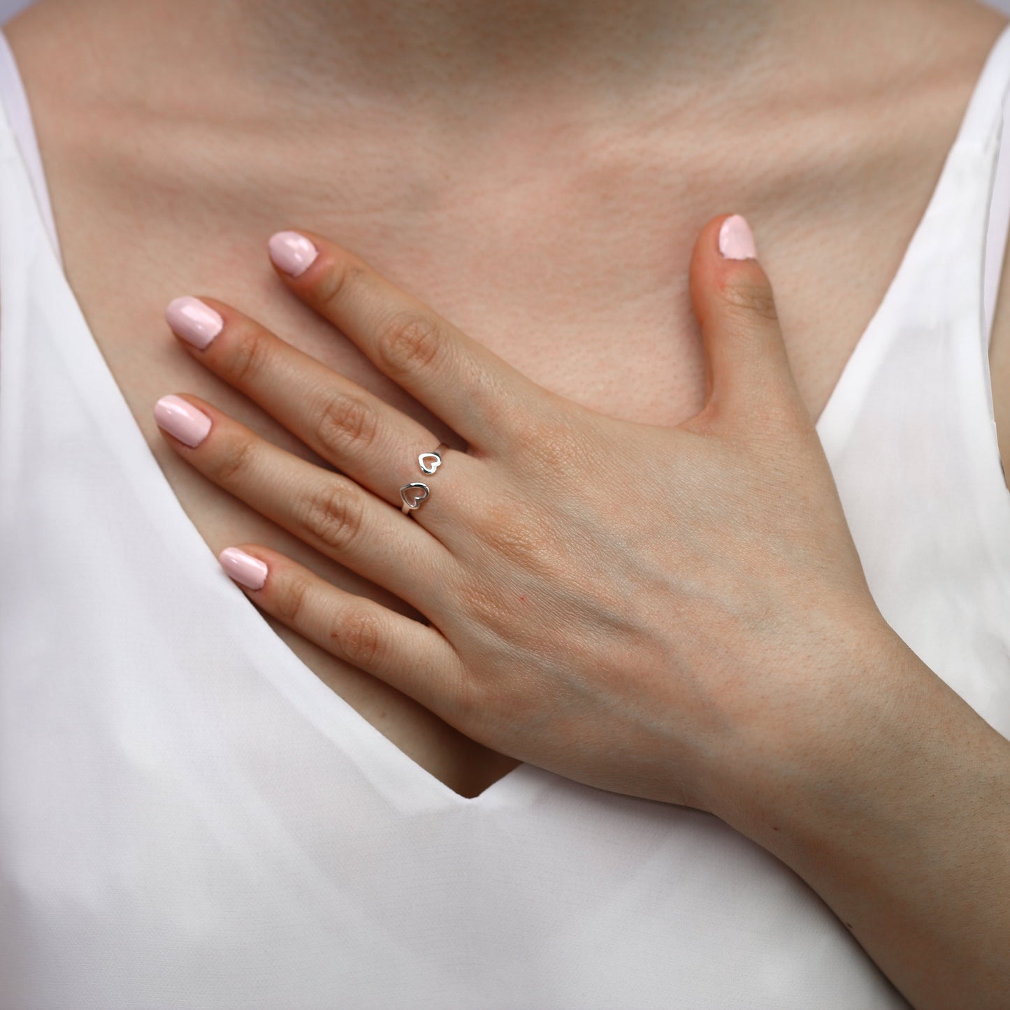 Sterlingsilber Verstellbar Doppel Offen Herz Midi Ring