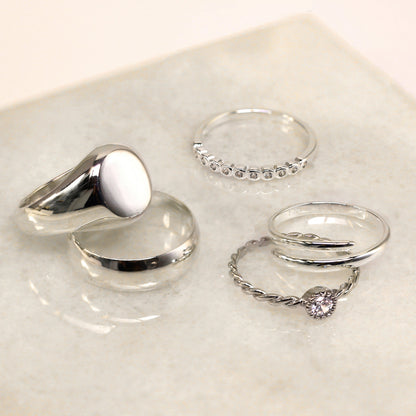 Sterlingsilber & klarer CZ-Kristall, Geburtsstein für den Monat April, gedrehter Seilring, Größe I–U