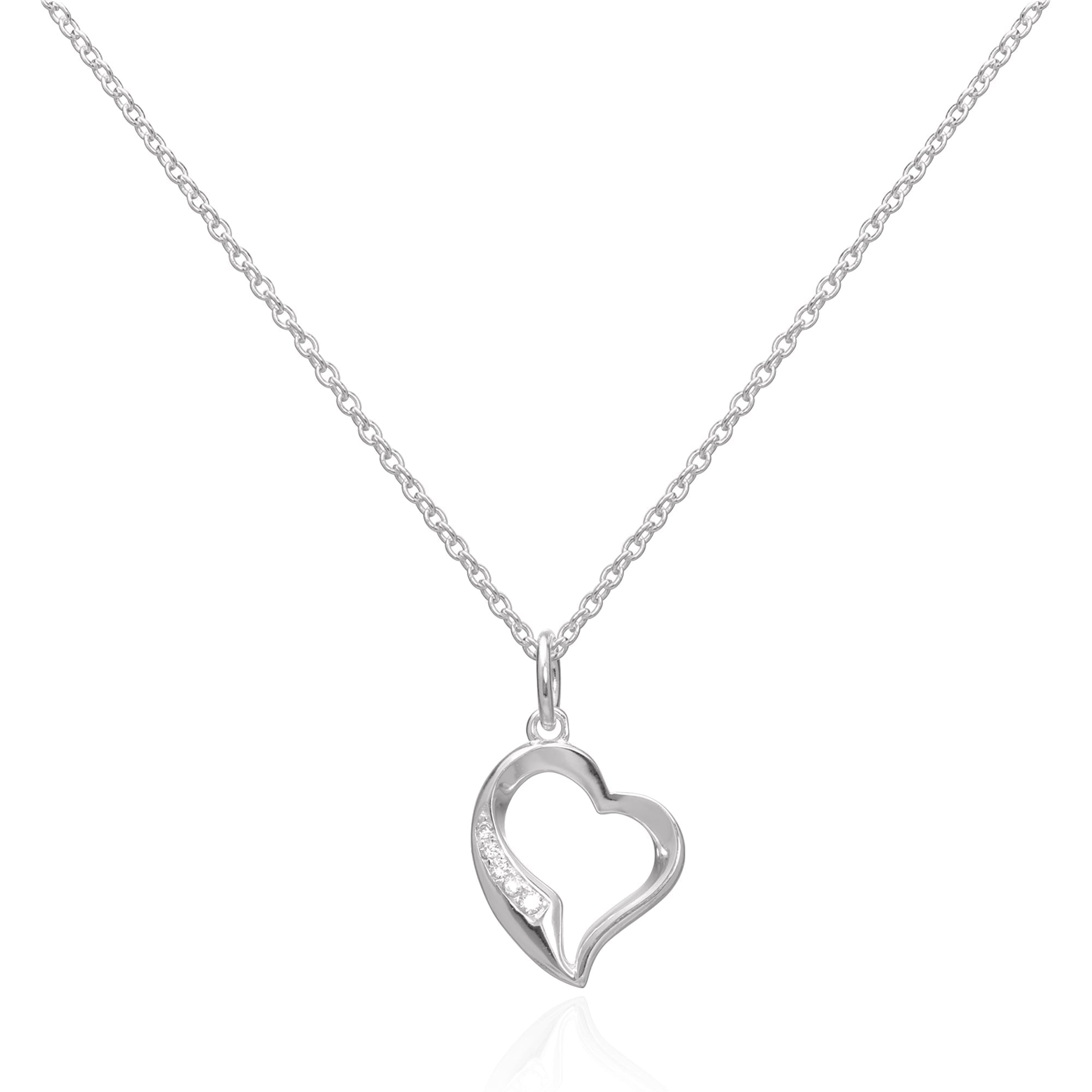 Sterlingsilber & CZ Kristall Offen Herz Anhänger Halskette 40,5 - 56 cm