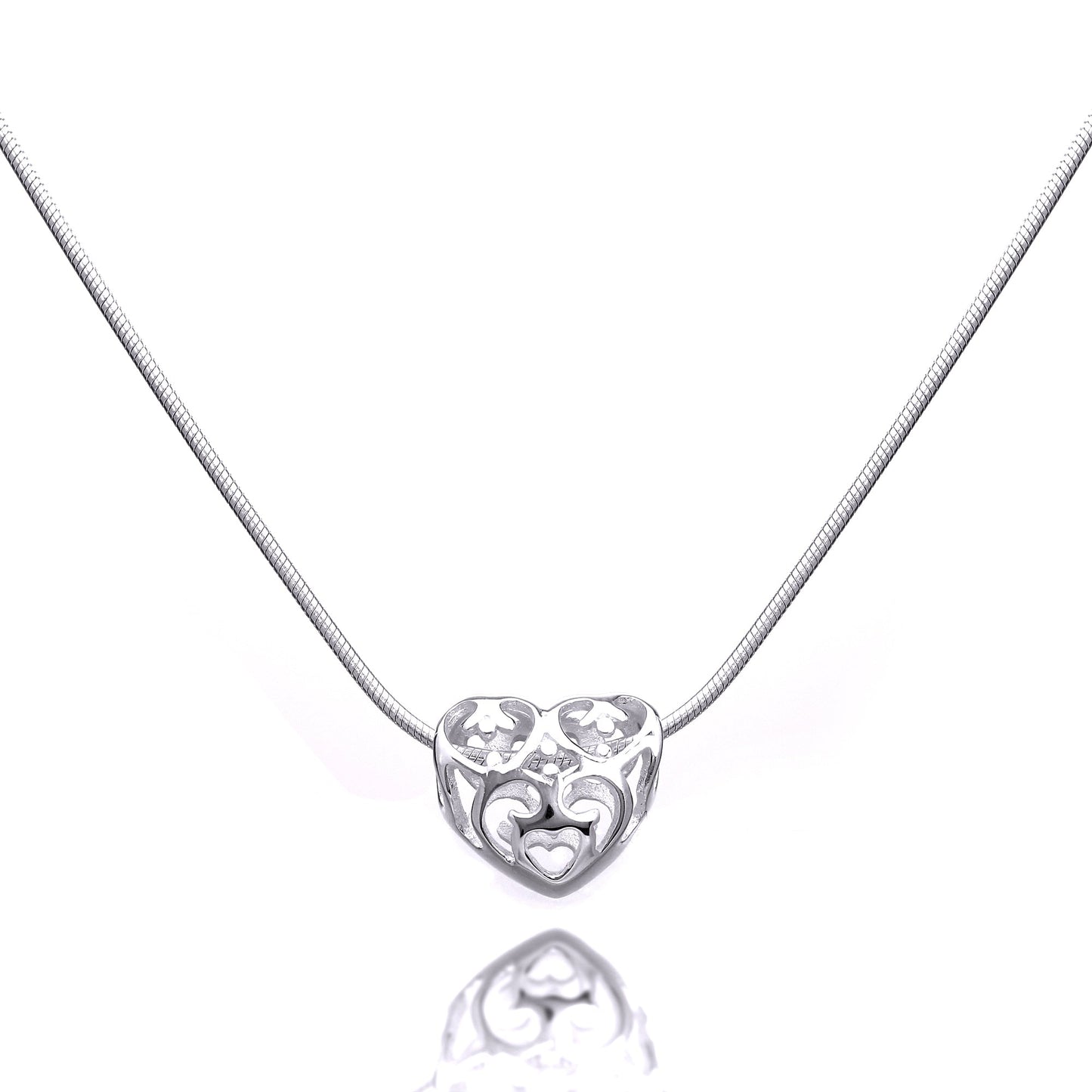 Halskette aus Sterlingsilber mit offenem Herz und 1 mm Schlangenkette